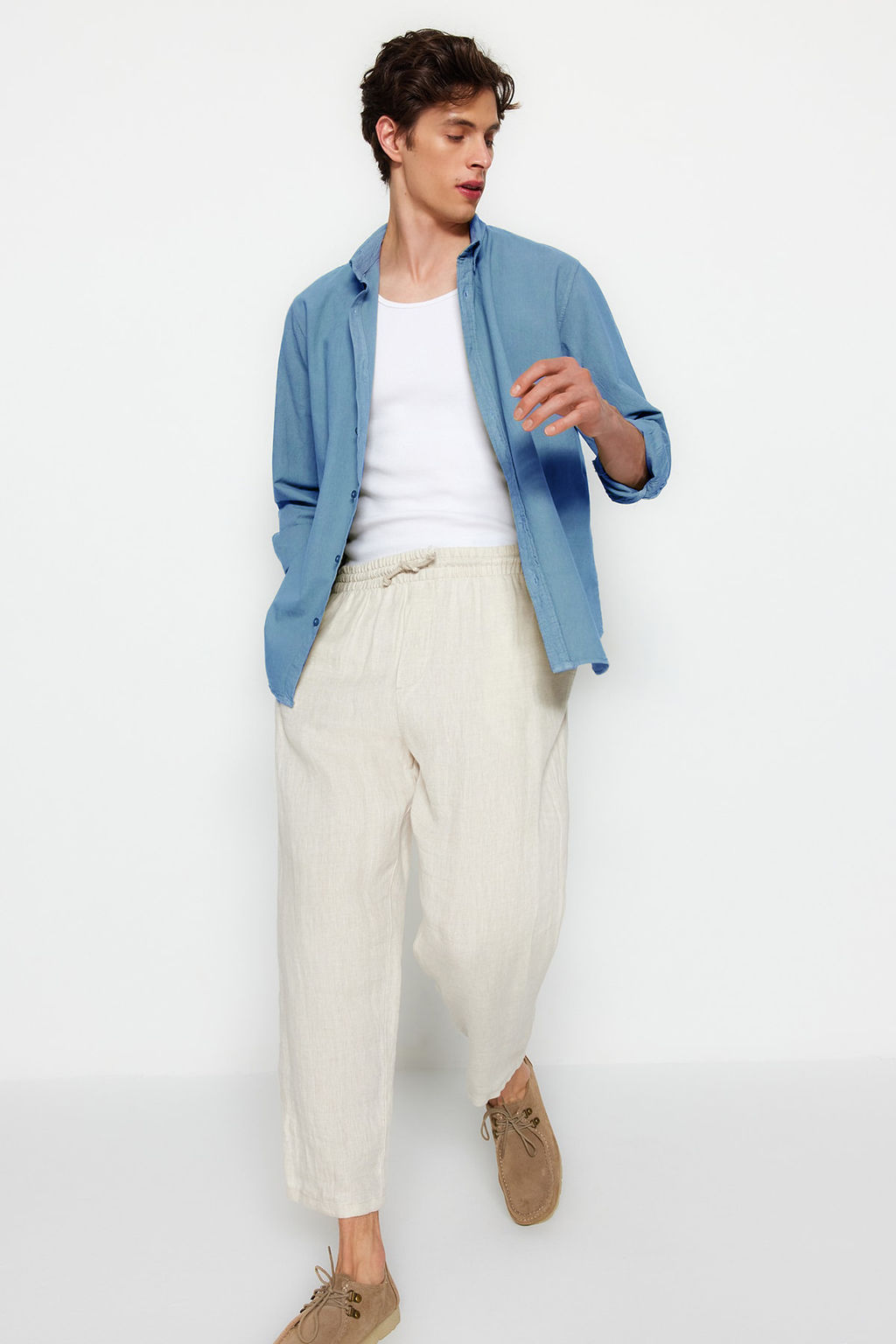 TRENDYOL MAN Haki Unisex Regular Fit %100 Pamuklu Keten Gorunumlu Fit Gomlek TMNSS23GO00099 - Trendyolmilla фото 14