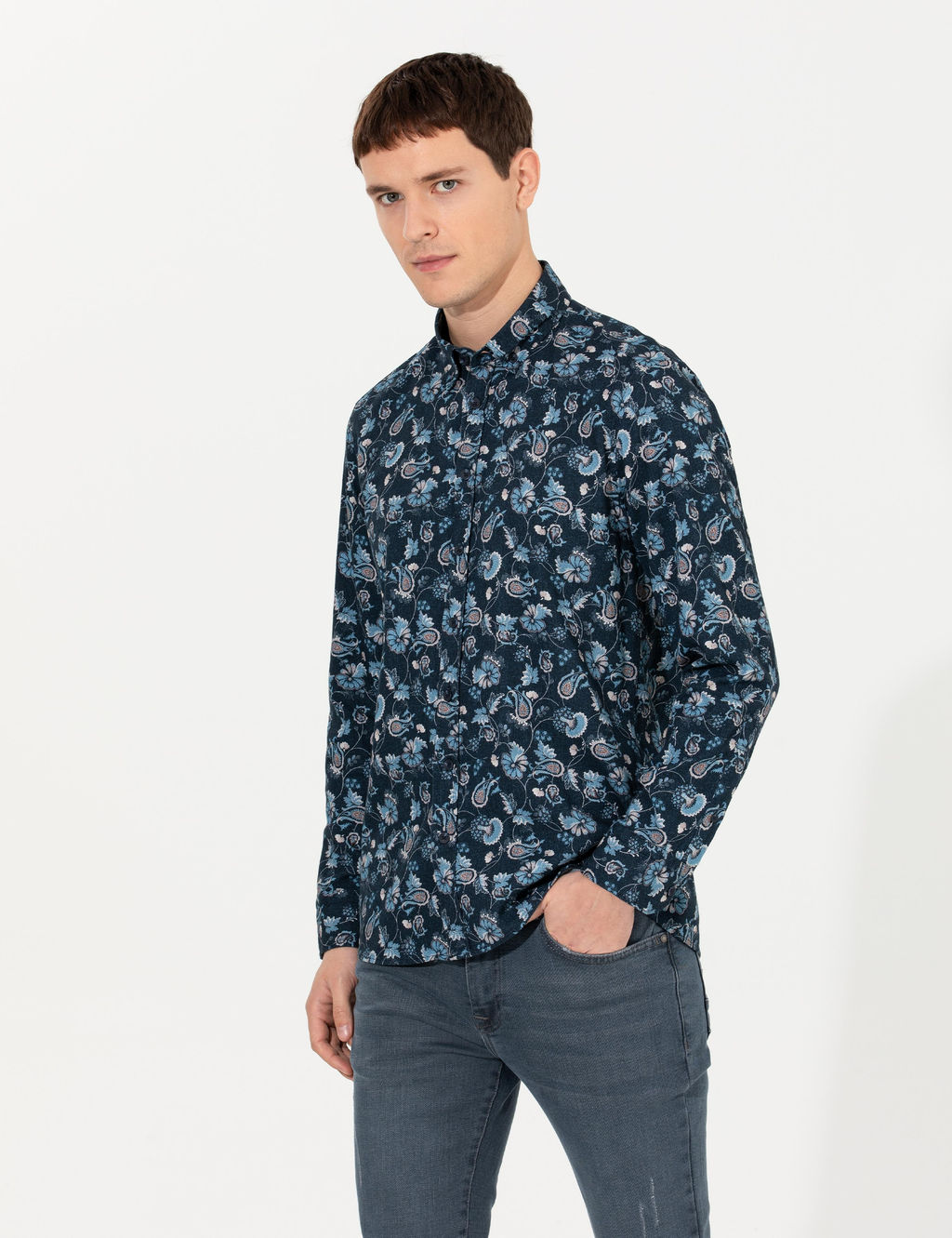 Lacivert Slim Fit Uzun Kollu G_mlek - Pierre cardin фото 4