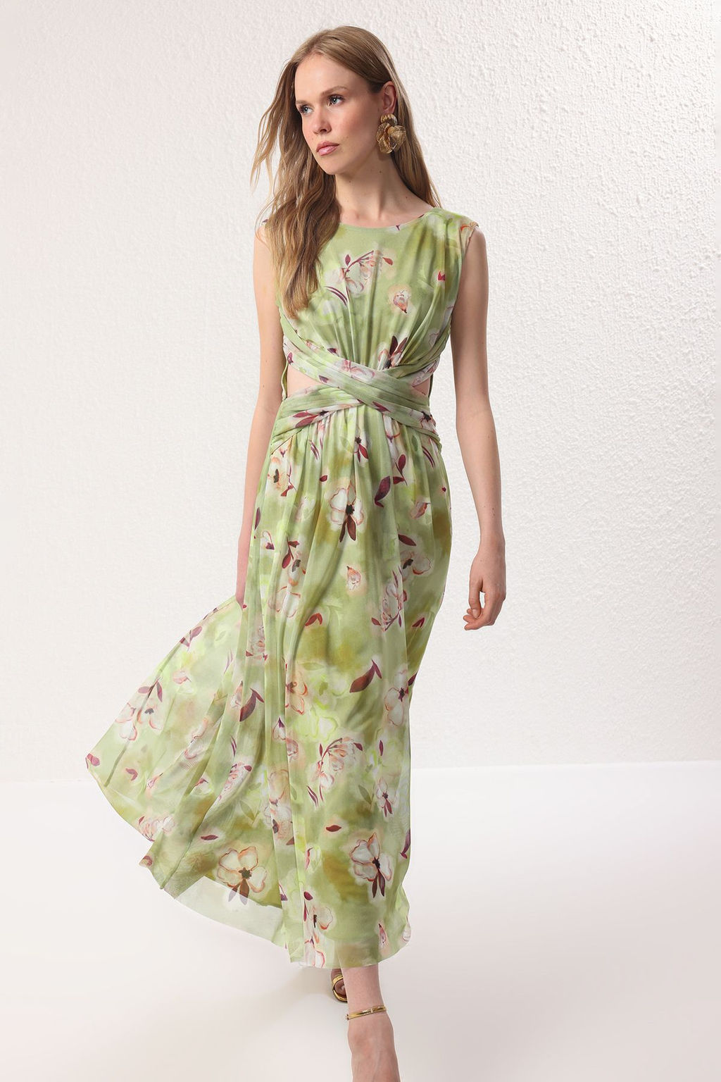 TRENDYOLMILLA Kahverengi Pencere/Cut Out Detayl? Orme Tul Elbise TPRSS24EL00022 фото 13