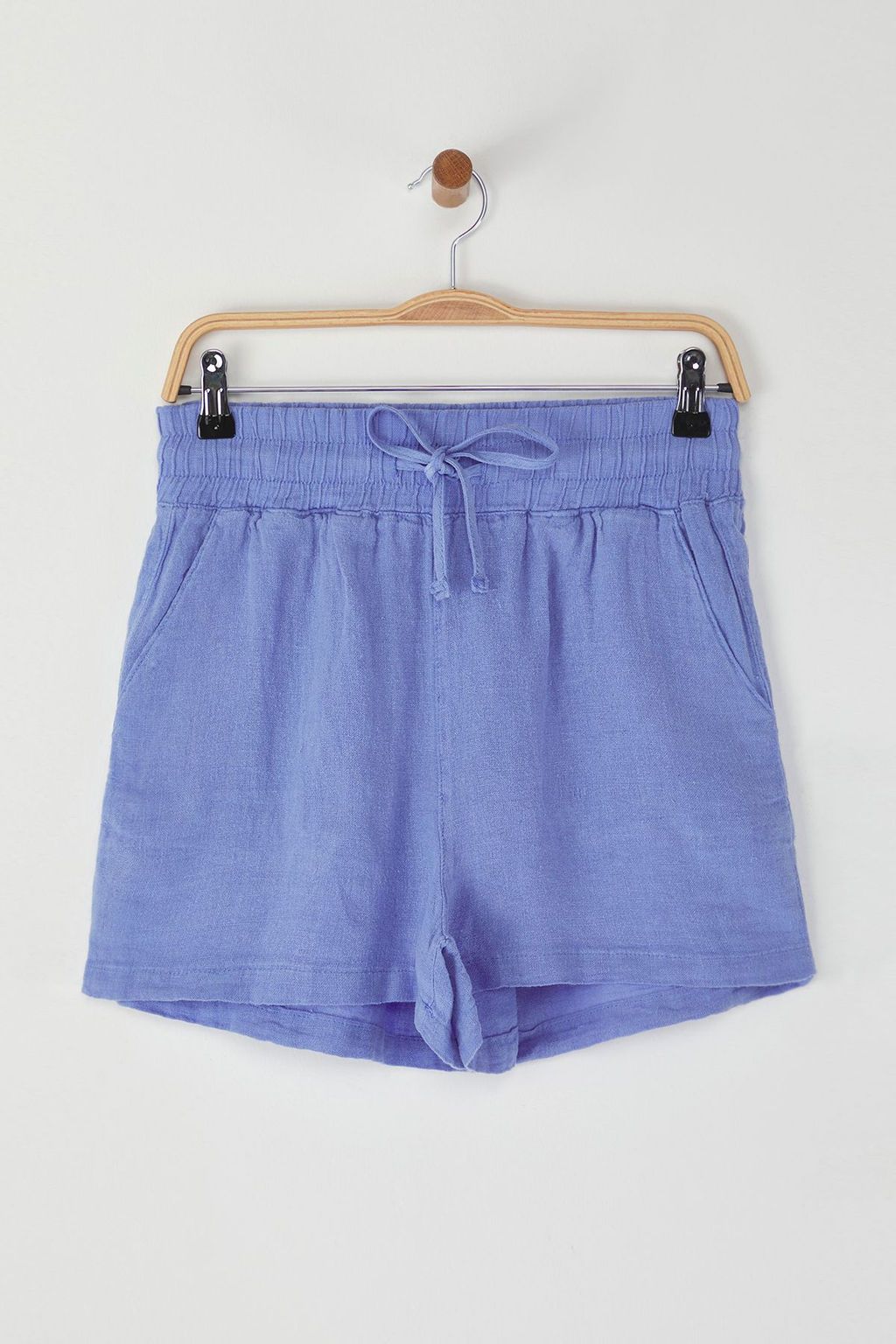 Mavi %100 Keten Beli Lastikli Yuksek Bel Sort TWOSS23SR00319