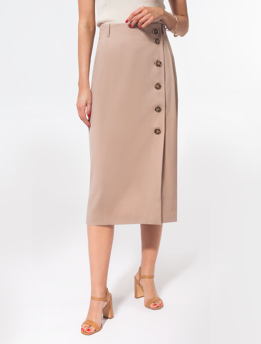 Юбка с асимметричной застежкой и карманами из эластичной поливискозы - Vilatte фото 4