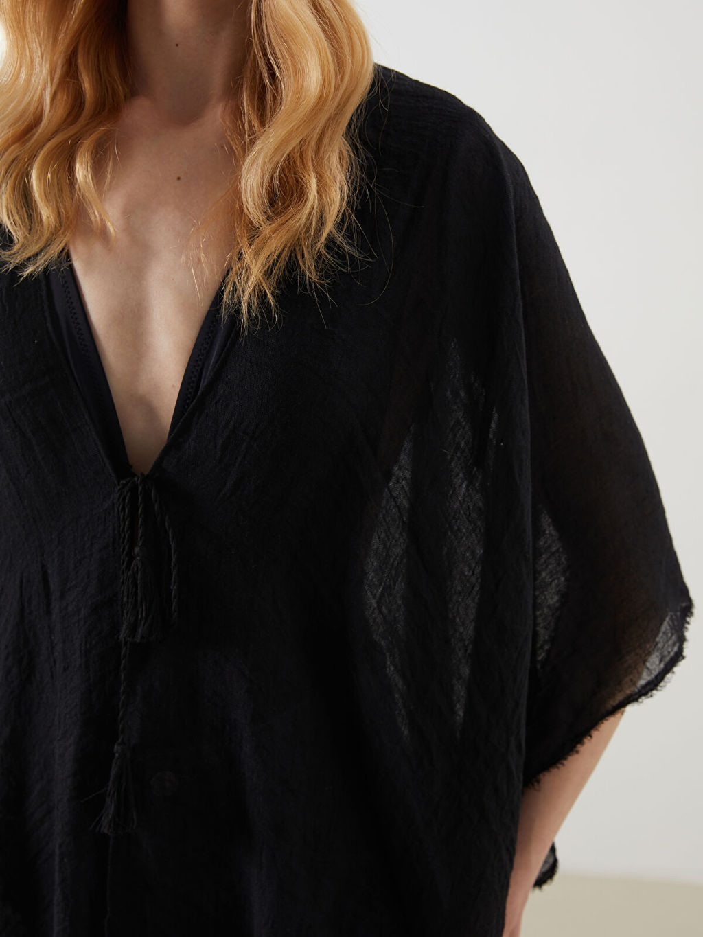 LC Waikiki Siyah _al Yaka Kad_n Kimono