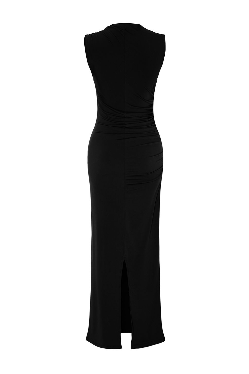 TRENDYOLMILLA Siyah Drapeli Fitted/Vucuda Oturan Dik yaka Kolsuz Esnek Orme Maxi Kalem Elbise TWOSS24EL00830  фото 8