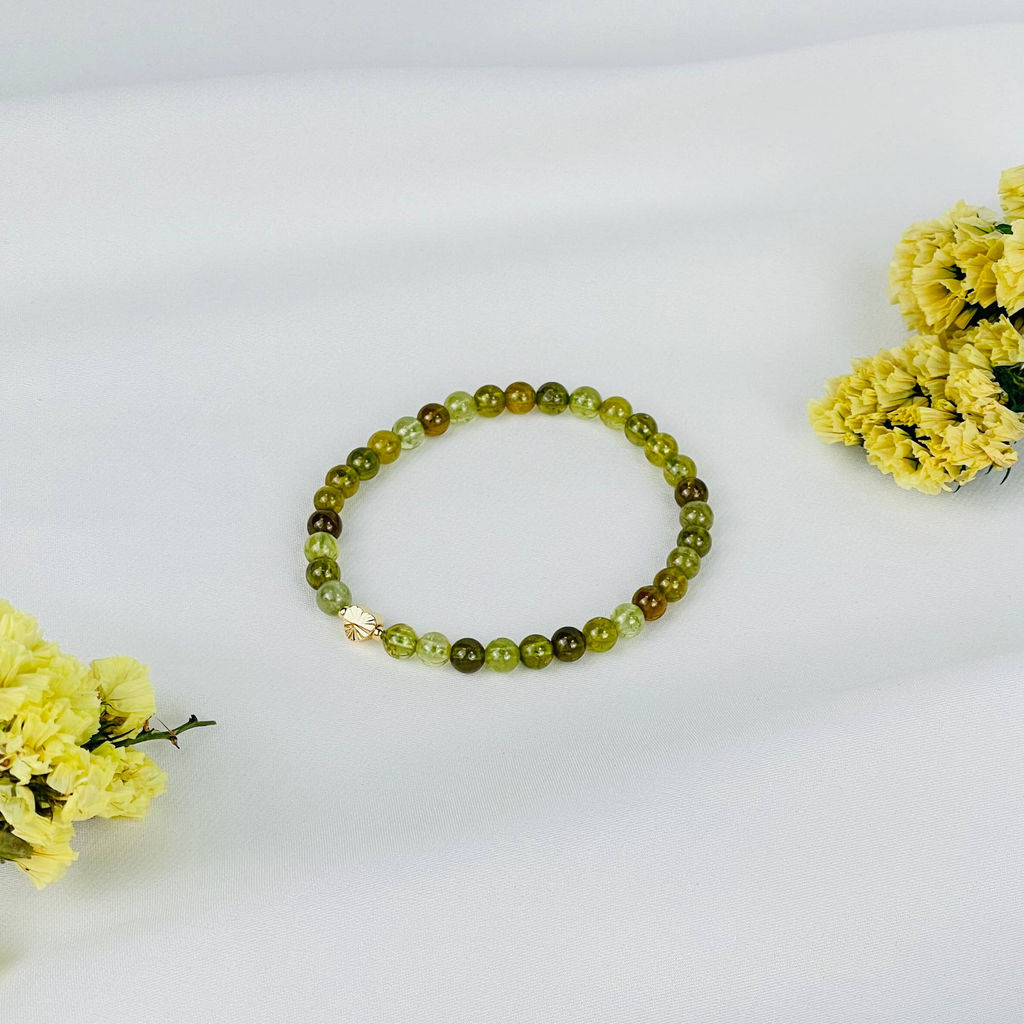 Браслет детский из Граната (Гроссуляр) со вставкой сердце 16 см