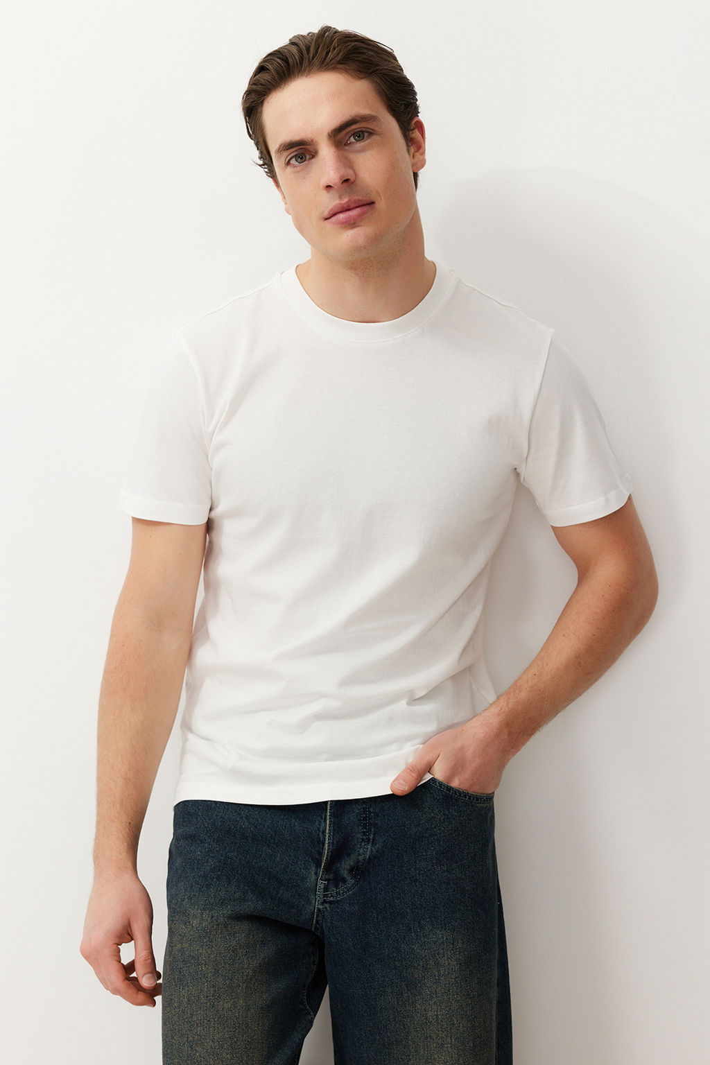 TRENDYOL MAN Siyah-Kahverengi-Gri-Tas-Beyaz Slim/Dar Kesim 5li Paket %100 Pamuk Tok Kumas T-shirt TMNAW20TS0243 - Trendyolmilla фото 22