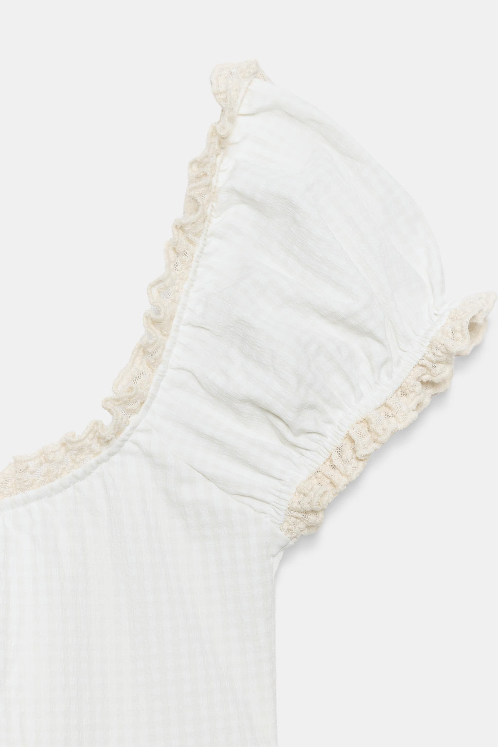 TOP CUADRO VICHY ENCAJE / Crudo / Beige - Zara фото 7