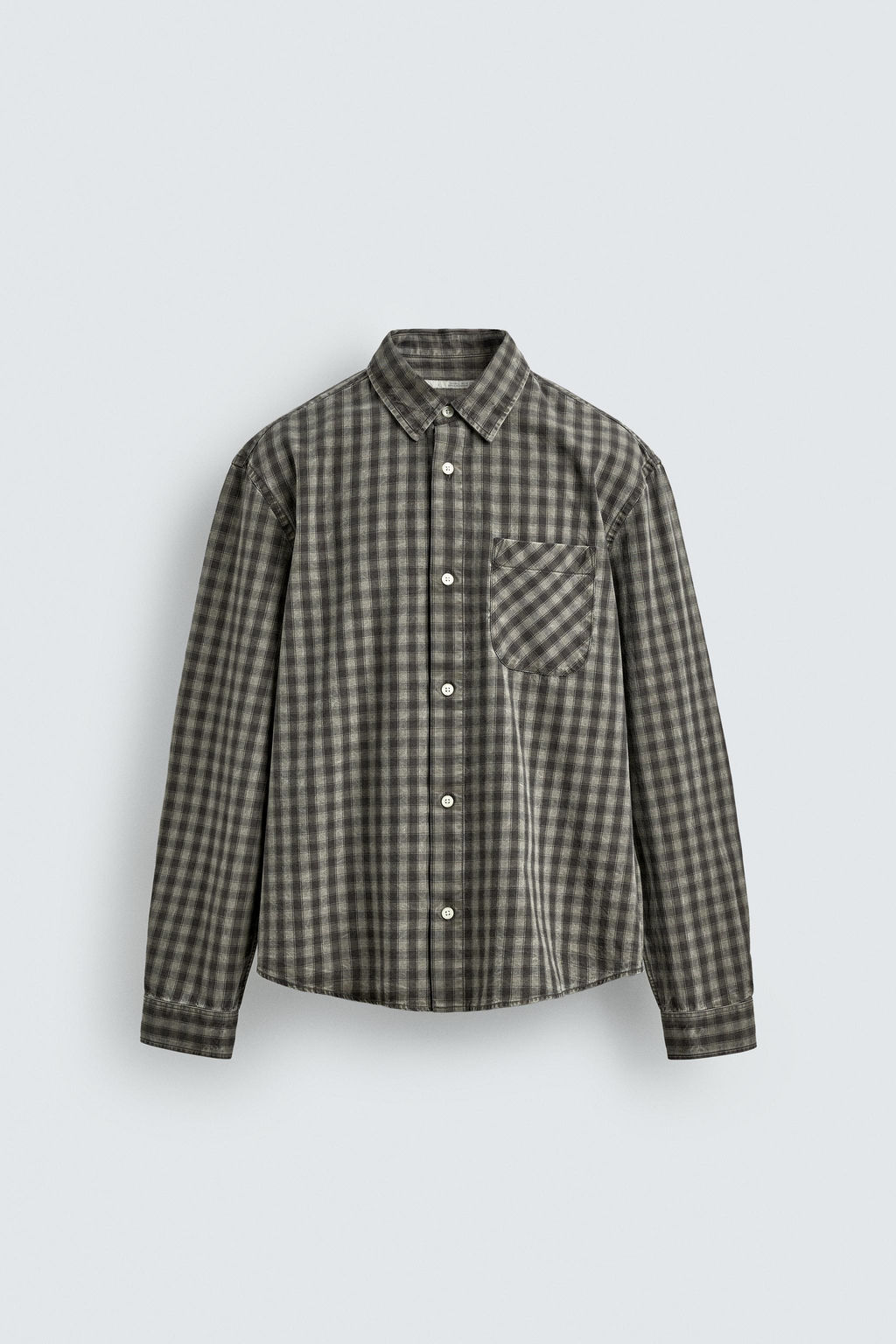 CAMISA ALGOD?N - LYOCELL CUADROS / Gris / Tostado - Zara фото 7