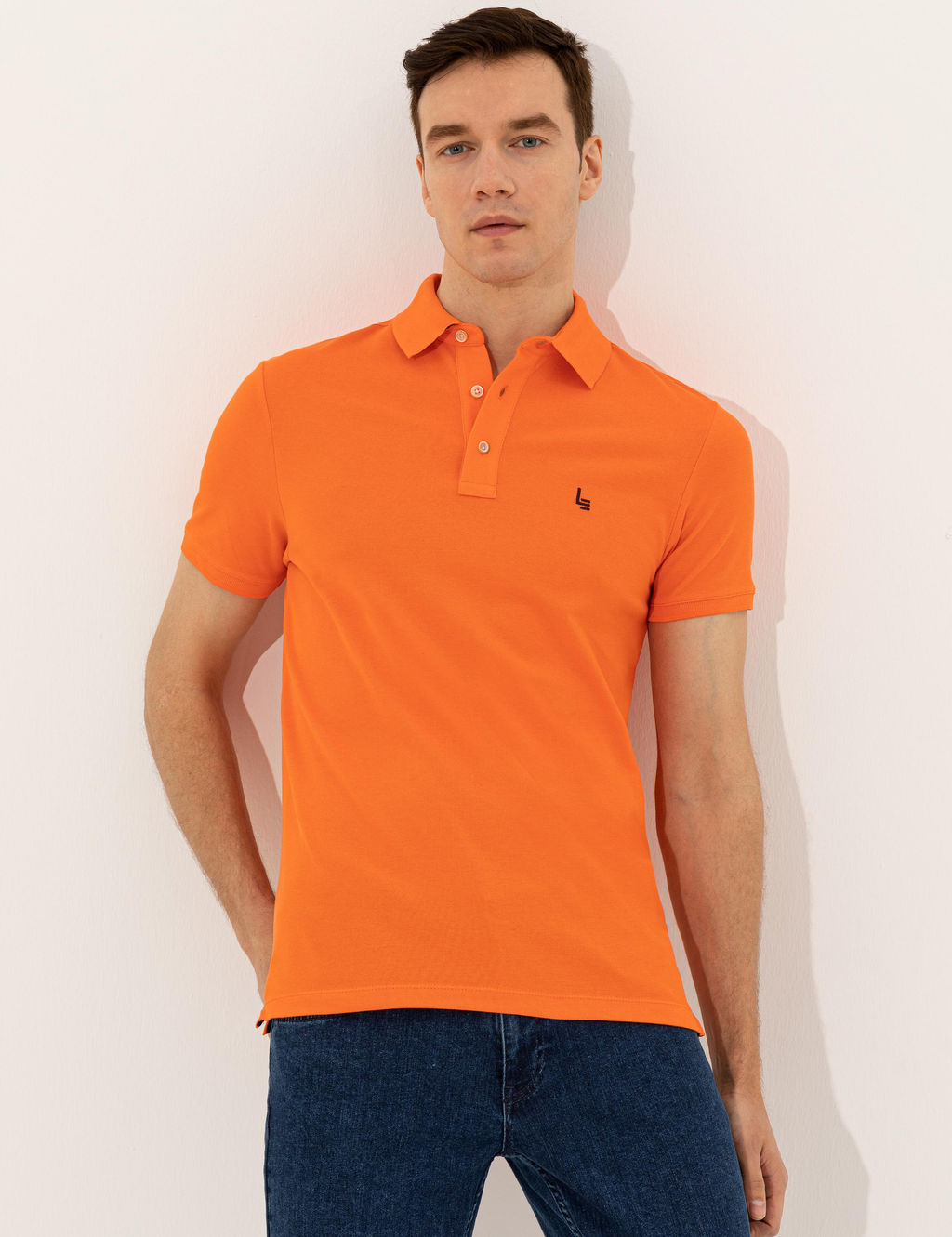 Turuncu Polo Yaka Slim Fit Basic T-Shirt