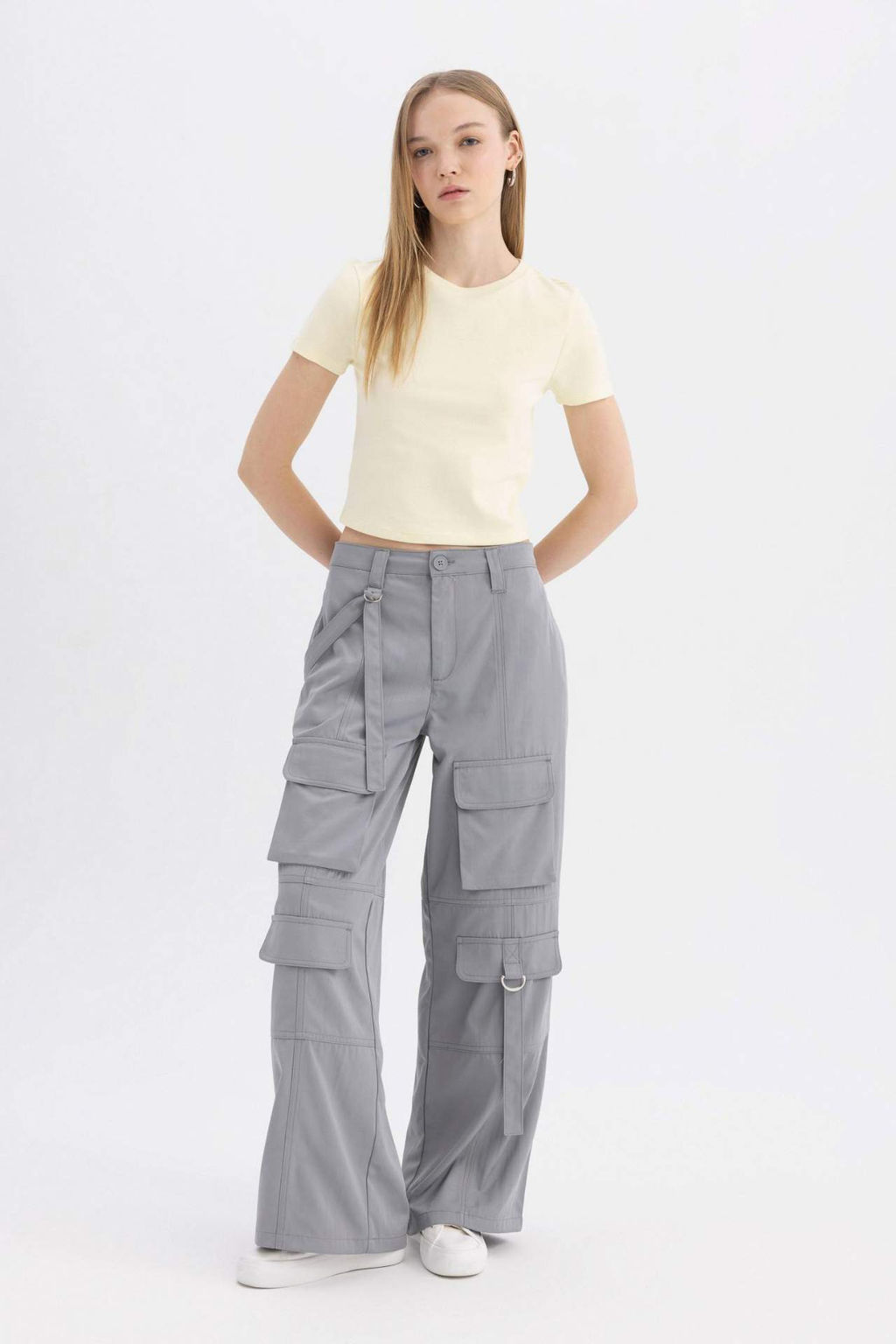 Coool Wide Leg Genis Bol Paca Pantolon Kargo Cepli Basic Duz Normal Bel - Defacto фото 2