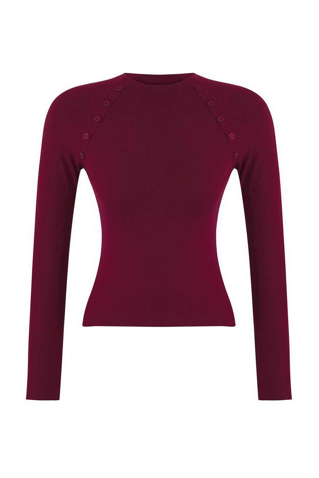 Bordo Dugme Detayl? Dik Yaka Fitted/Vucuda Oturan Orme Bluz TWOAW26BZ00030