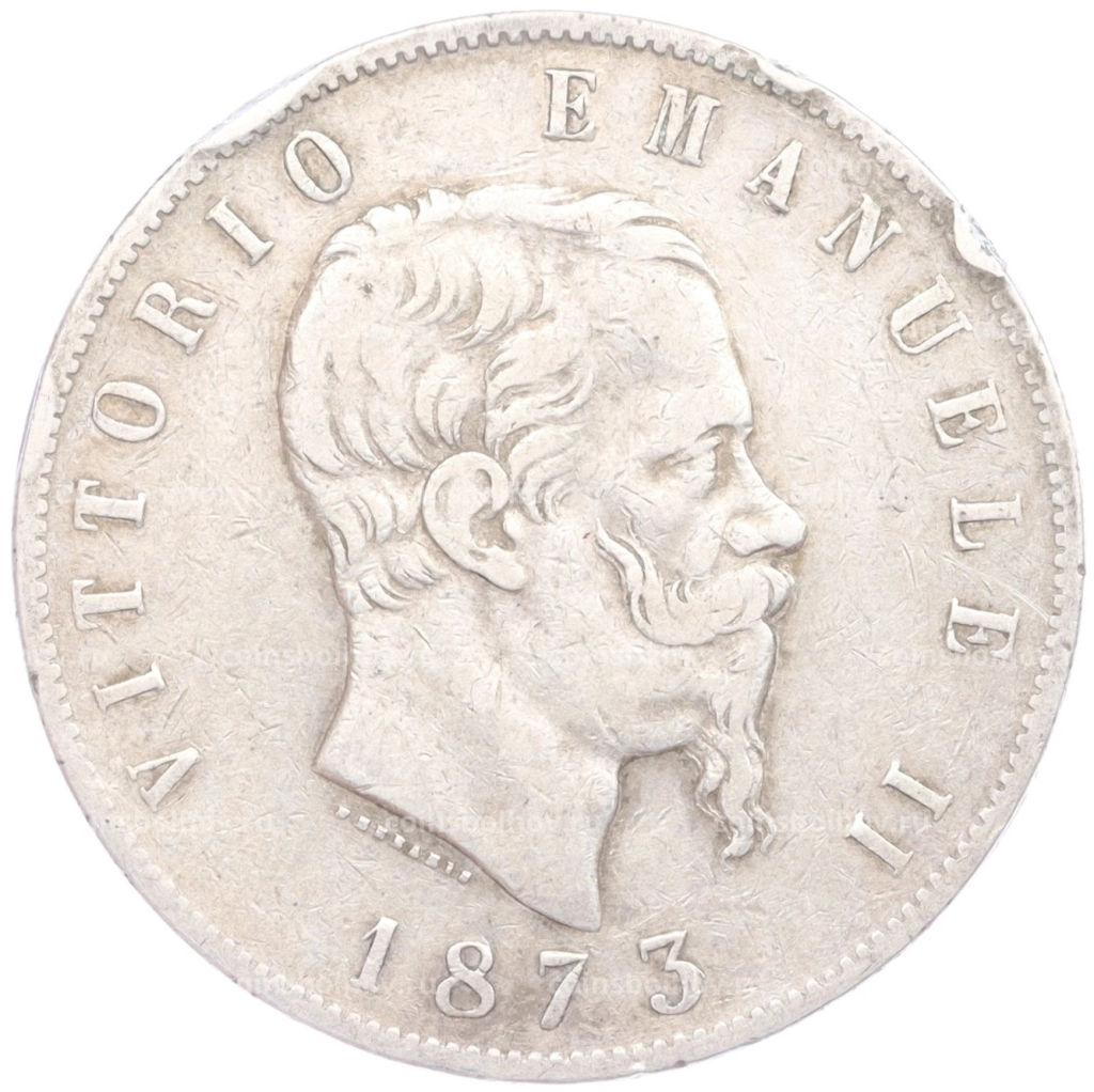 Монета 5 лир 1873 года Италия