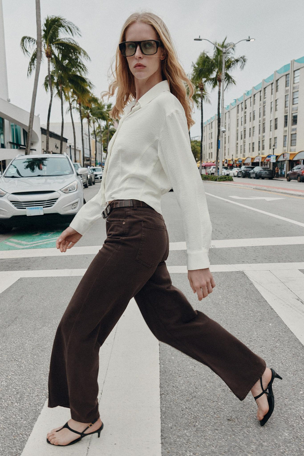 JEANS Z1975 WIDE LEG CINTUR?N / Marr?n - Zara фото 4