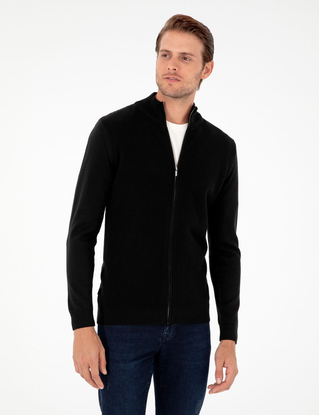 Siyah Slim Fit Fermuarl_ Triko H_rka