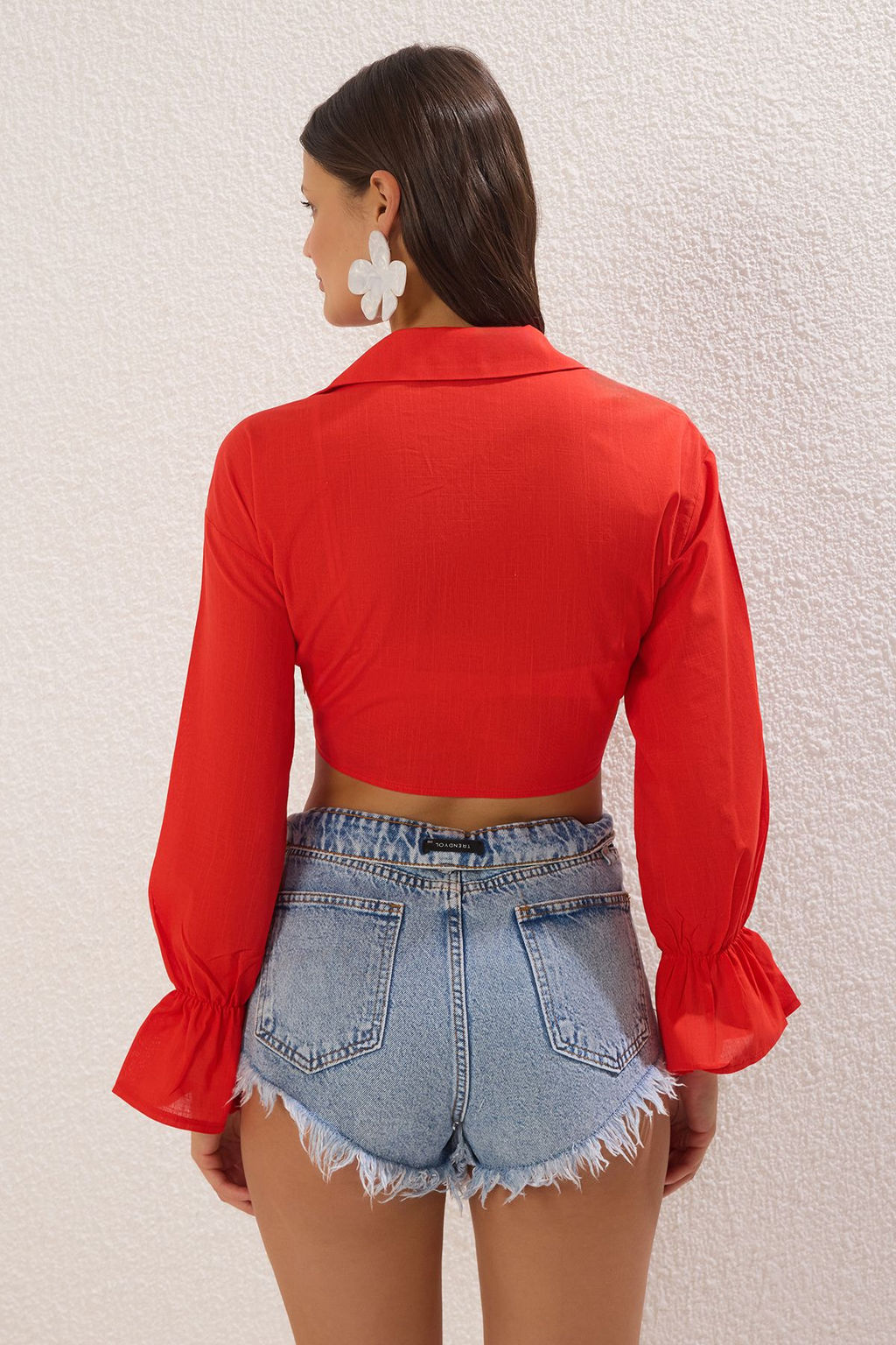 K?rm?z? Dokuma %100 Pamuk Plaj Crop Bluz TBESS25BZ00012 - Trendyolmilla фото 4