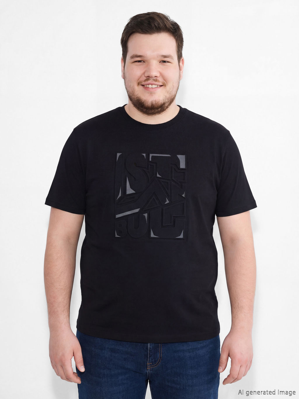 Bisiklet Yaka Bask?l? Penye Erkek Ti??rt