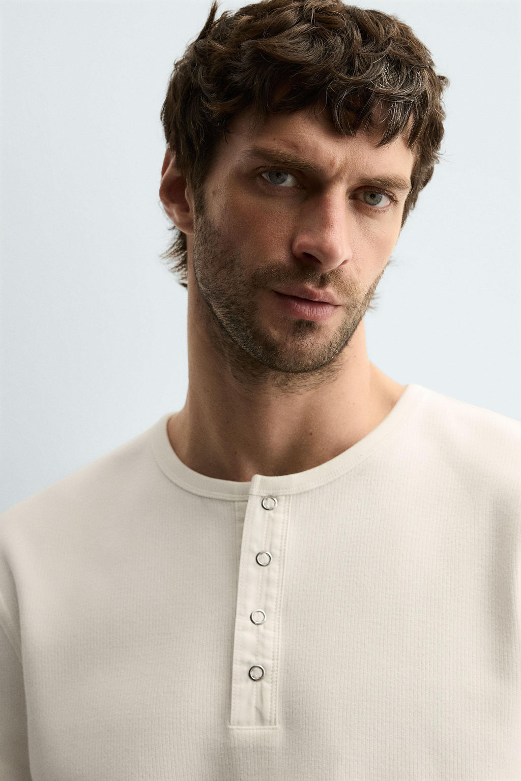 RIBBED BUTTON-NECK T-SHIRT - Zara фото 5