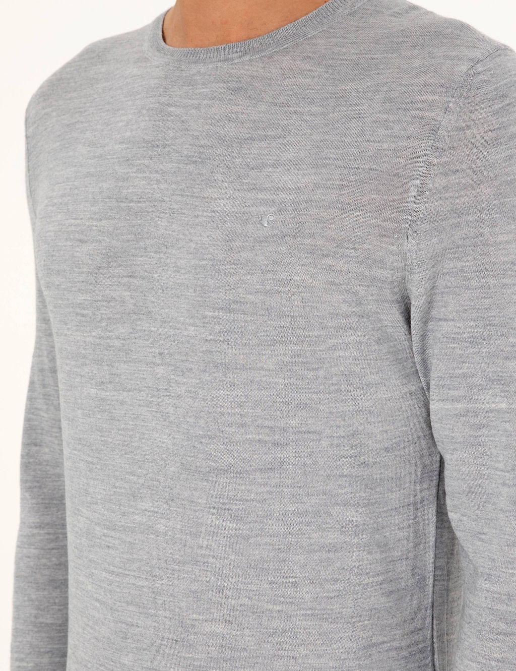 A__k Gri Slim Fit Bisiklet Yaka Y_n Kar___ml_ Basic Triko Kazak