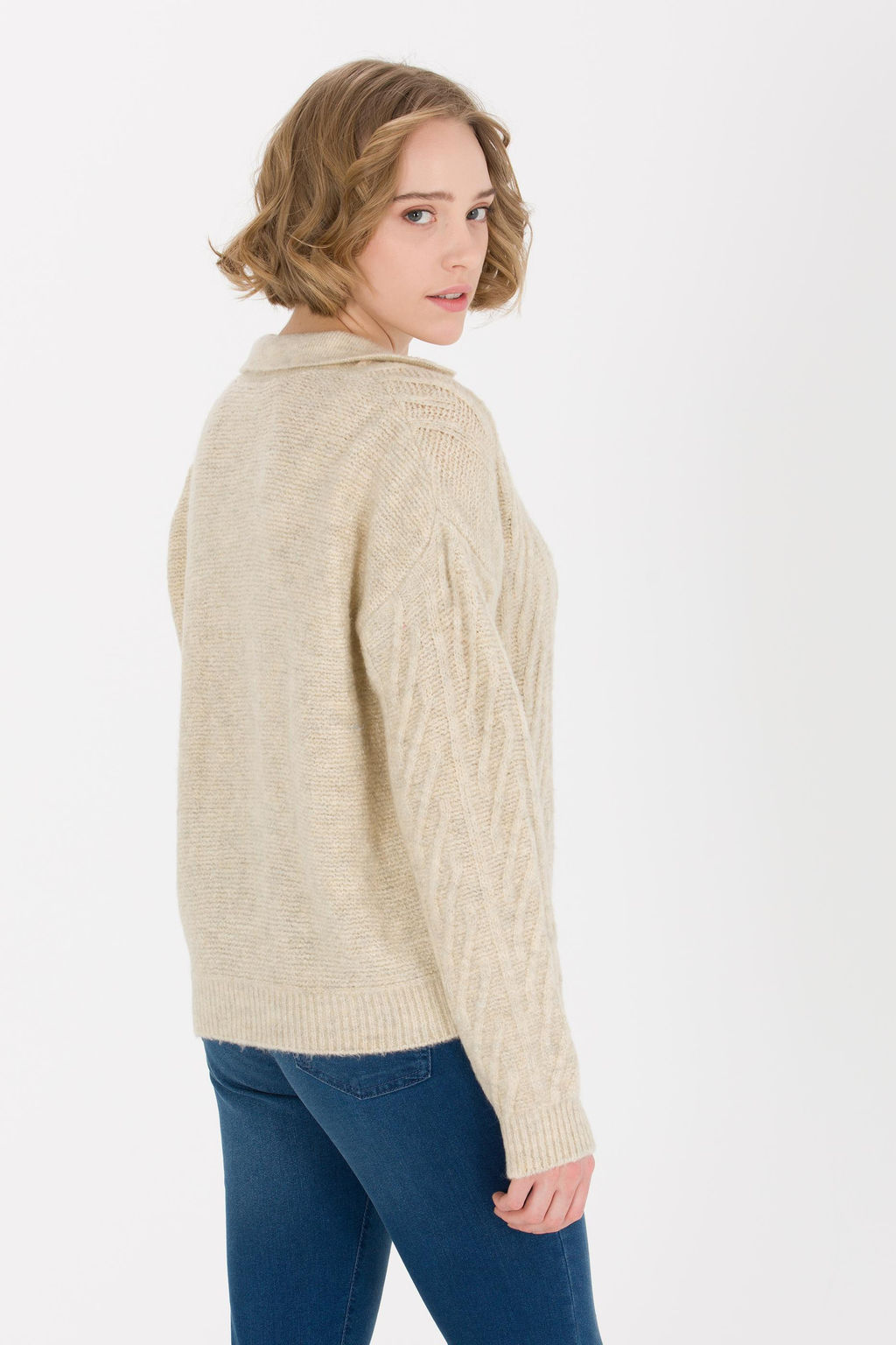 U. S. Polo Assn Женский свитер из меланжевого камня с v-образным вырезом - U.s. polo assn фото 5