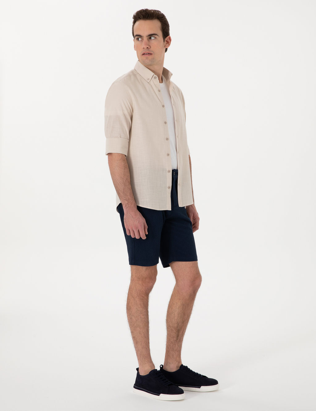Lacivert Slim Fit Gofre Beli Lastikli Dokuma _ort