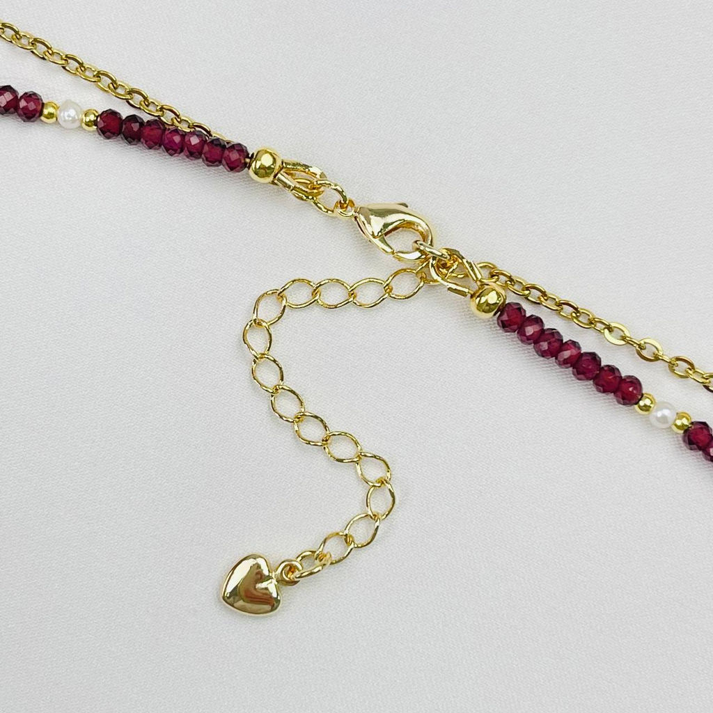 Колье двойное из Граната, Жемчуга, Шпинели и Агата 38/42 см +