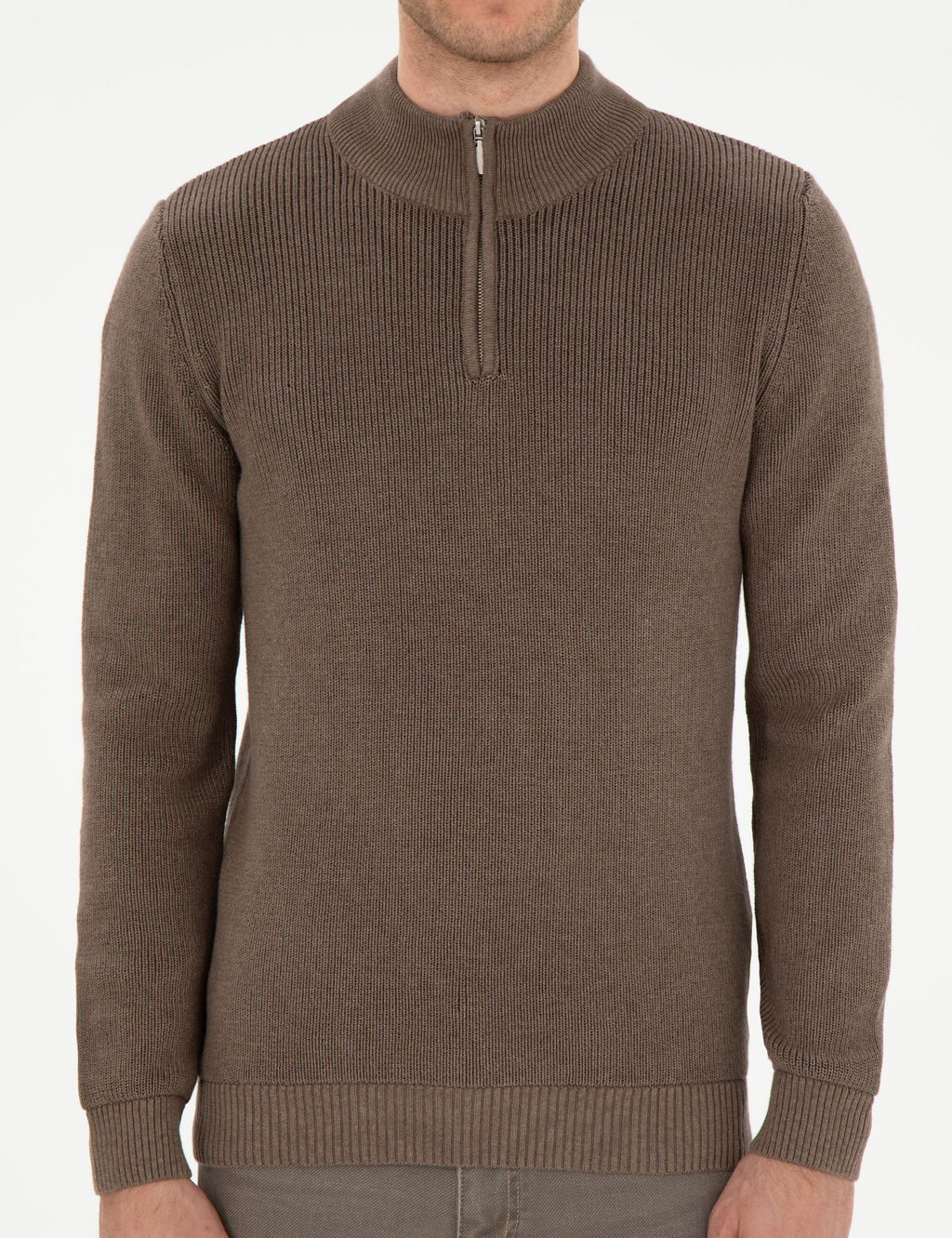 Vizon Melanj Slim Fit Fermuarl_ Dik Yaka Kazak
