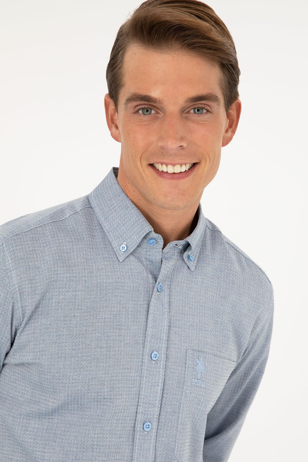 Мужская синяя рубашка с длинным рукавом Неожиданная скидка в корзине - U.s. polo assn фото 2