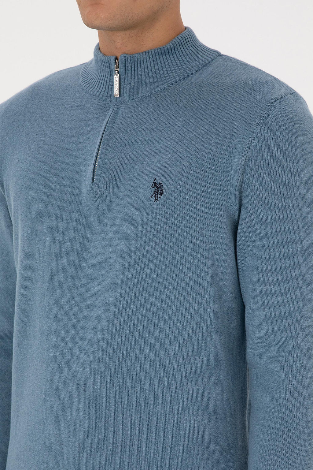 Erkek Slim Fit Yar_m Fermuarl_ Mavi Basic Kazak - U.s. polo assn фото 7
