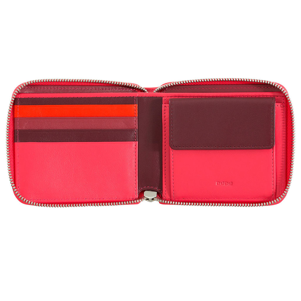 Итальянский кожаный кошелек на молнии DuDu серии Faro | малиновый - Dudubags фото 2