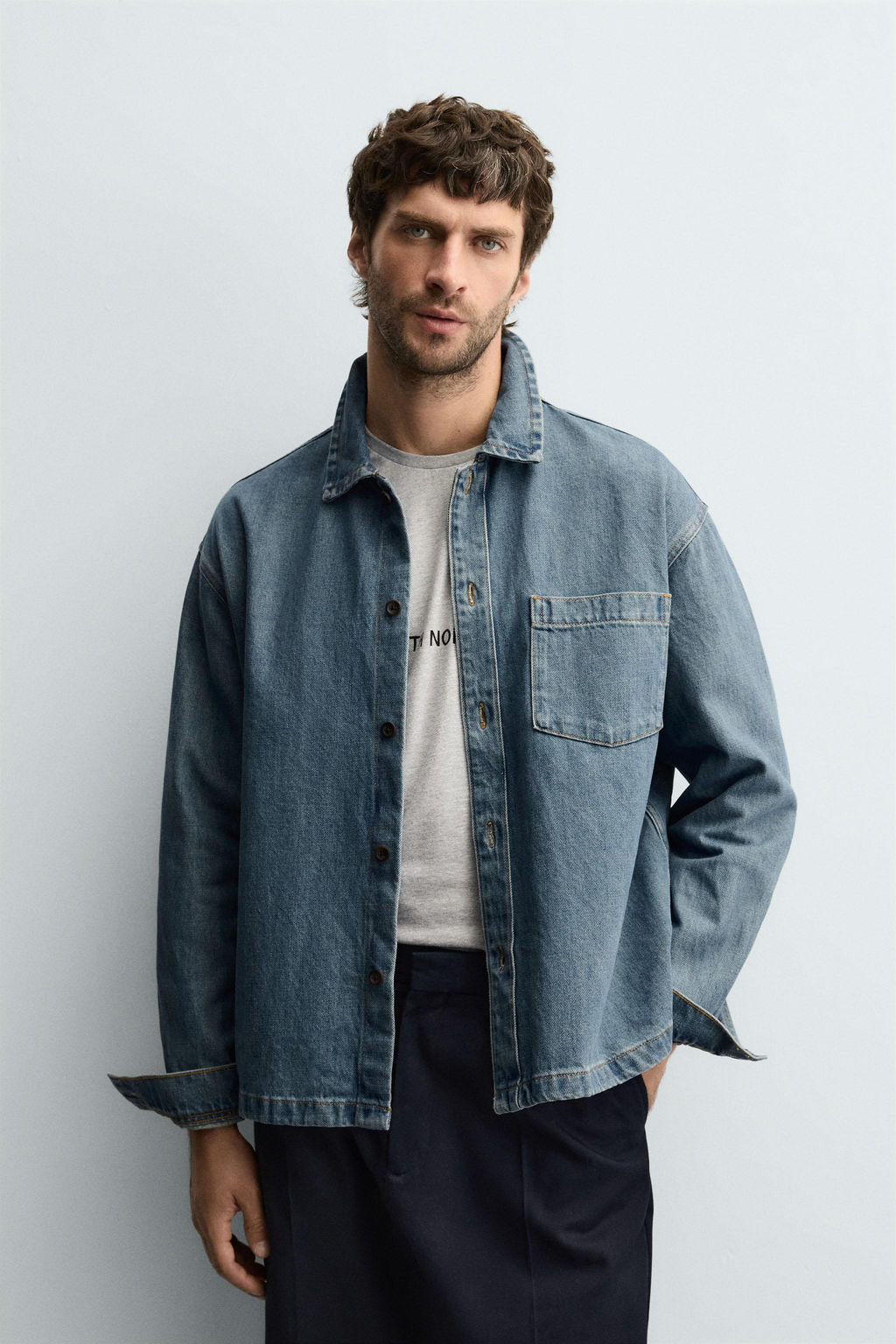 BOXY FIT DENIM SHIRT - Zara фото 2