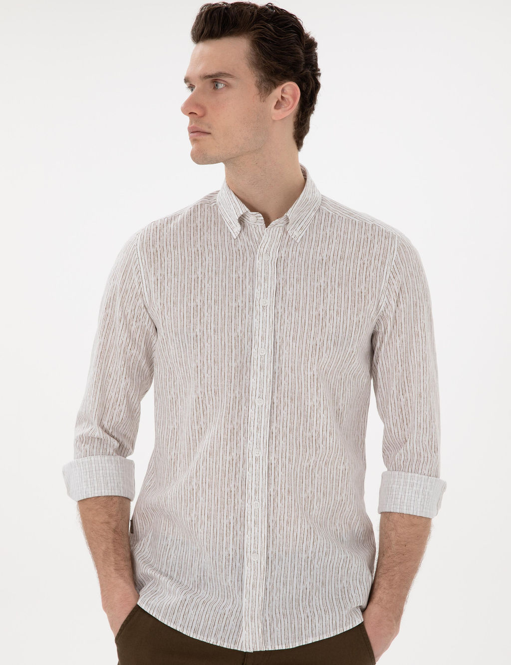 Haki _izgili Slim Fit Uzun Kollu G_mlek - Pierre cardin фото 3
