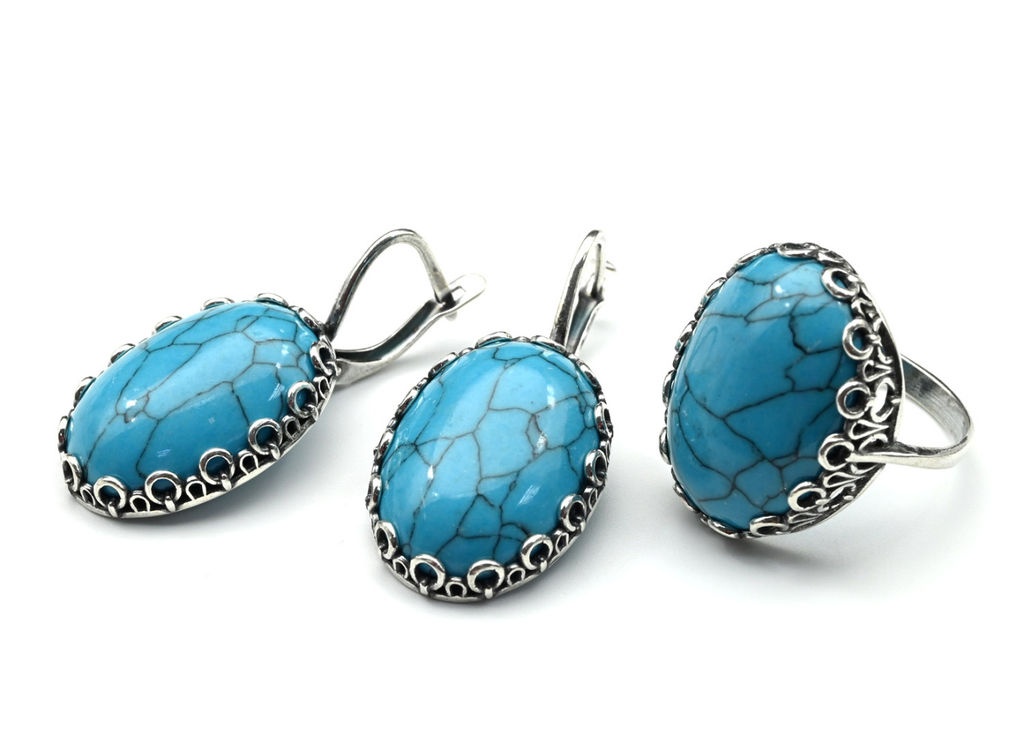 Кольцо Серьги с бирюзой (имитация) размер 17