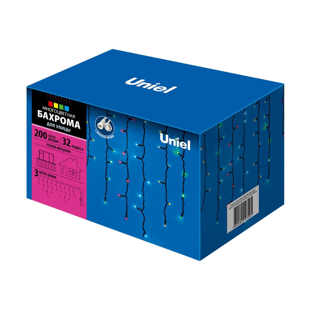 ULD-B3010-200/TBK MULTI IP67 Бахрома светодиодная с эффектом мерцания, 3м. Соединяемая. 200 светодиодов. Разноцветный свет. Провод черный. TM Uniel. - Volpe фото 10