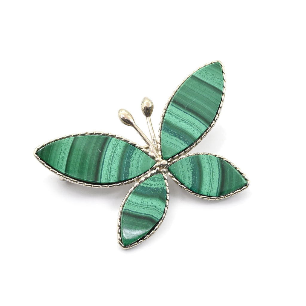 Брошь малахит "Мотылёк" 36*23мм.