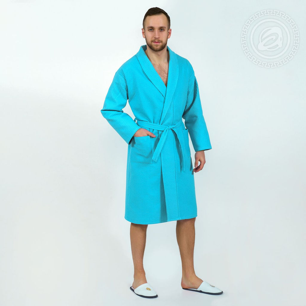 Халат запашной с воротником (бирюзовый) 52-54/1 шт. Вафельное полотно
