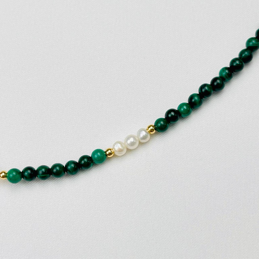 Колье из Малахита и Жемчуга 38 см +