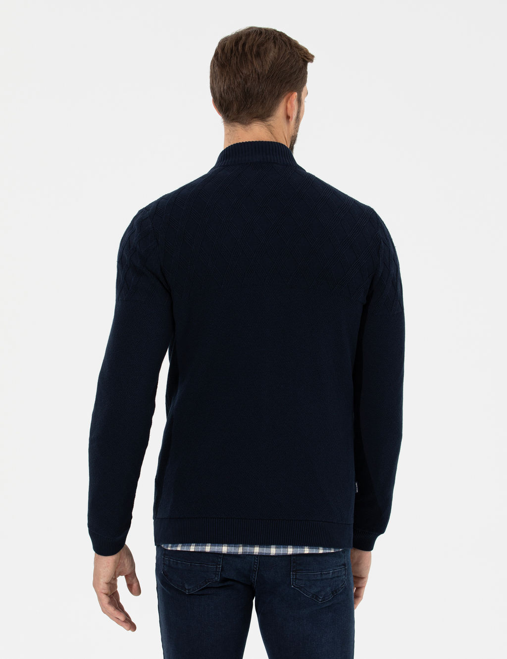 Lacivert Slim Fit Fermuarl_ Triko H_rka
