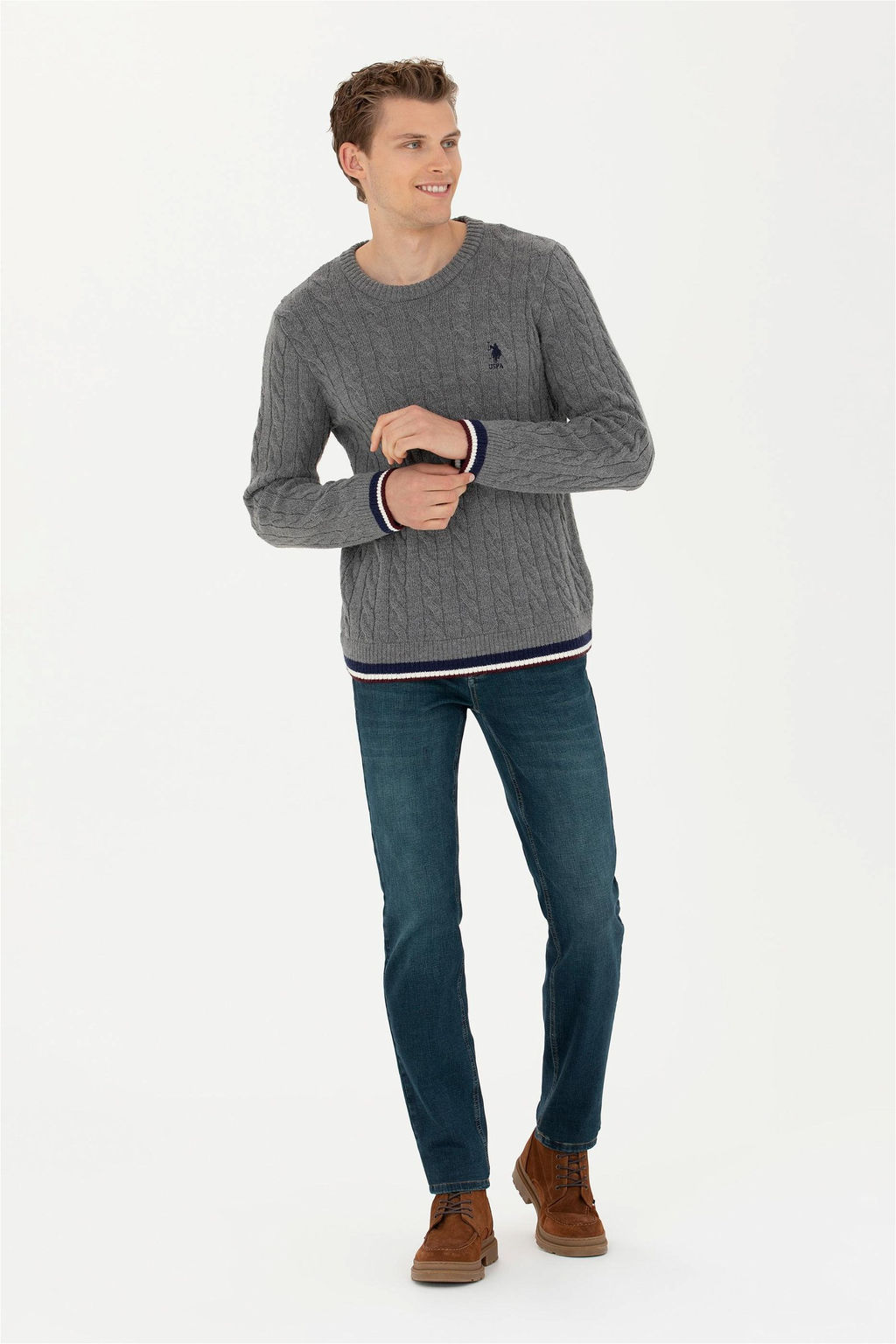 Мужской серый меланжевый свитер - U.s. polo assn фото 11