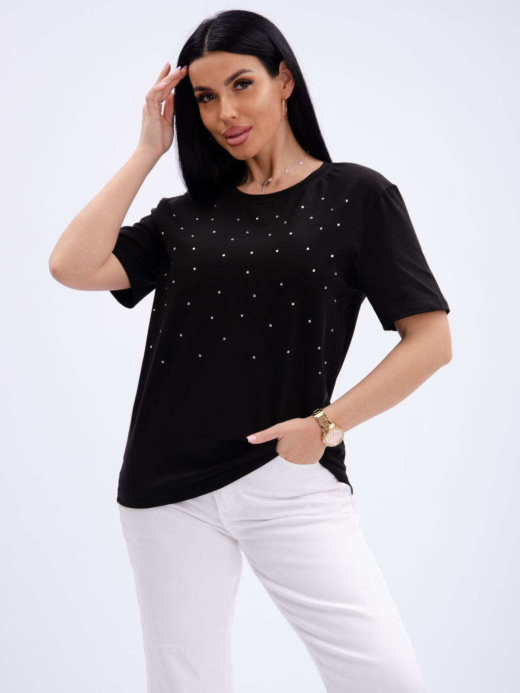 Футболка "Бэлла 2" чёрная, кулирка с лайкрой