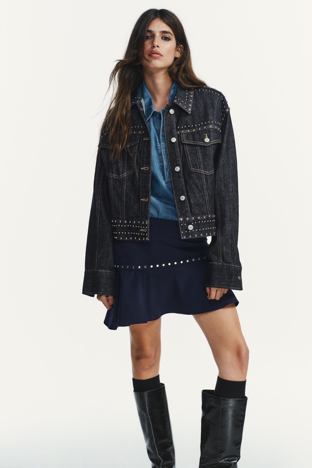 ASYMMETRIC RUFFLED SKIRT WITH STUDS