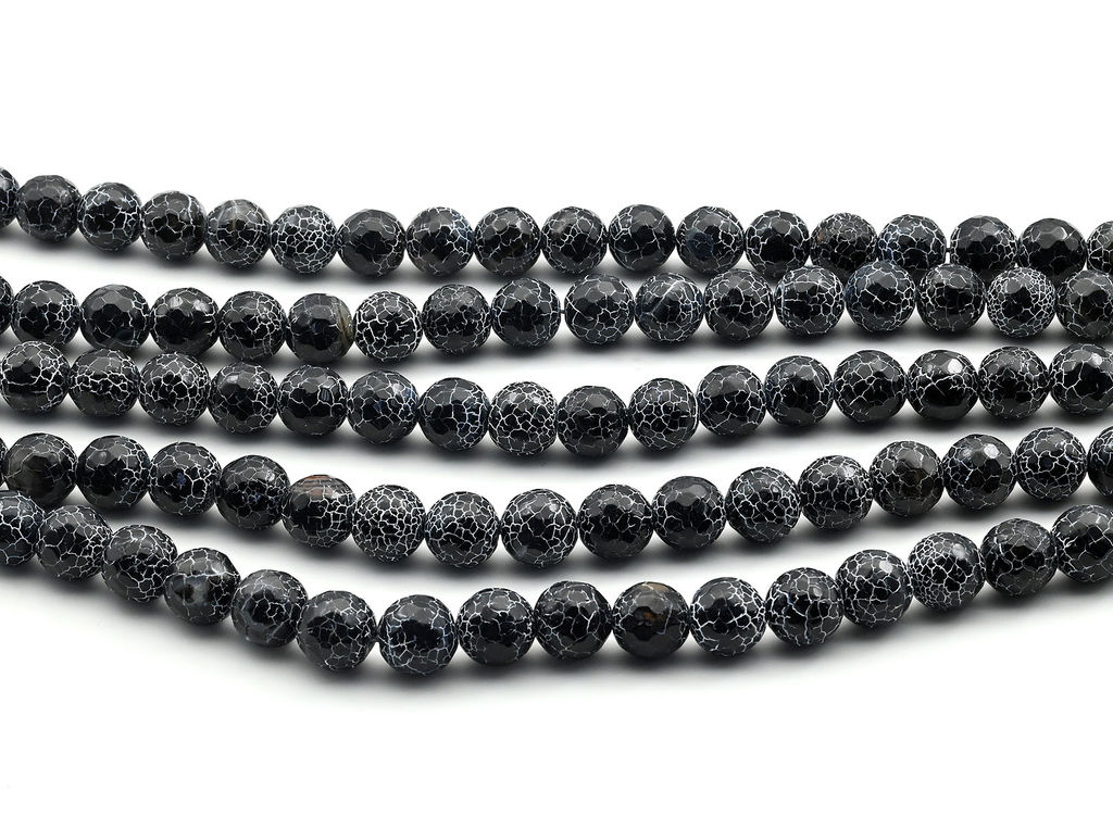 Бусины из агата "Вены Дракона" шарик гр.13мм цв.черный, 36см, 28 бусин Радуга камня