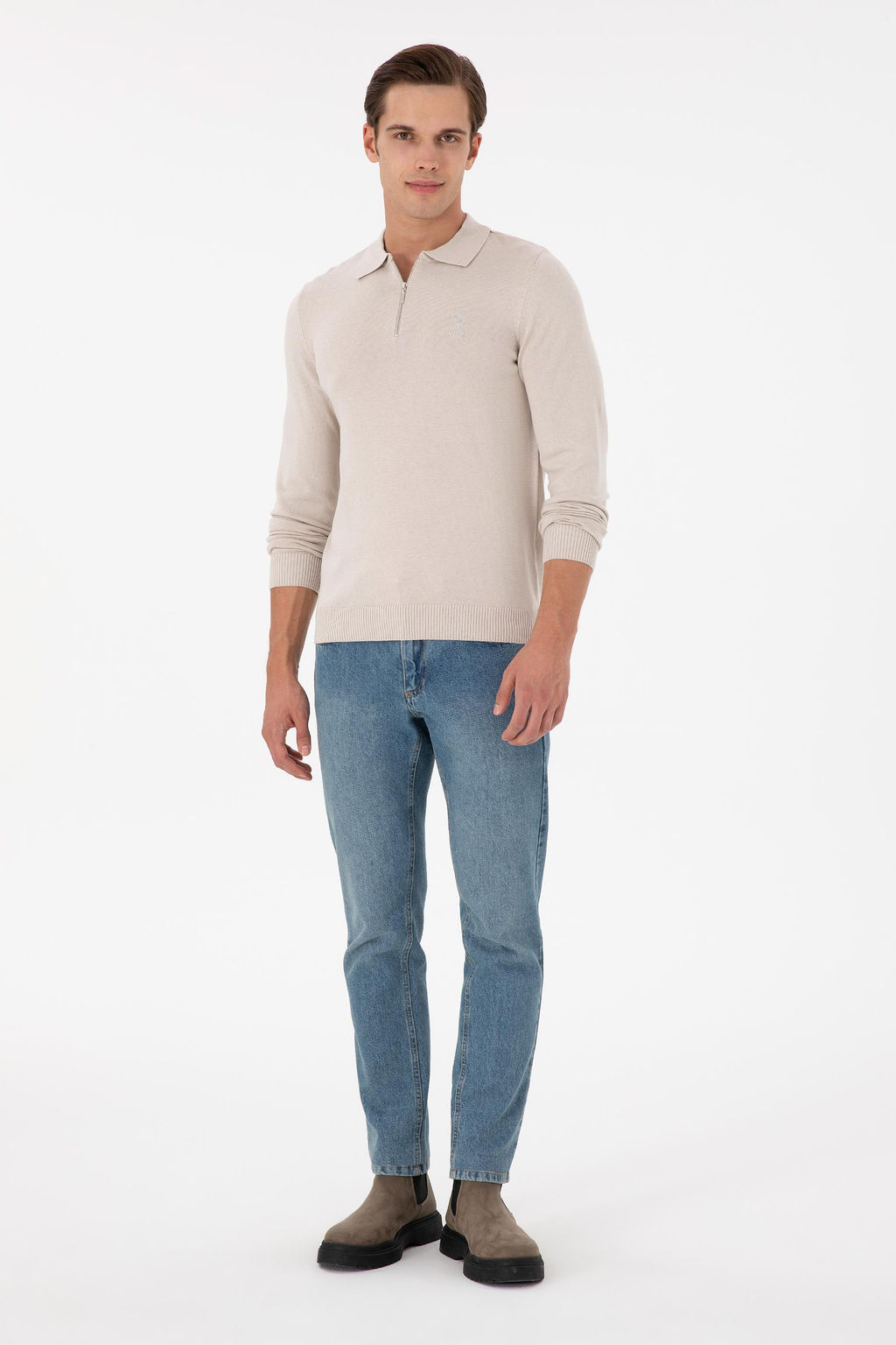 Erkek Slim Fit Yar_m Fermuarl_ Ta_ Melanj Basic Kazak - U.s. polo assn фото 4
