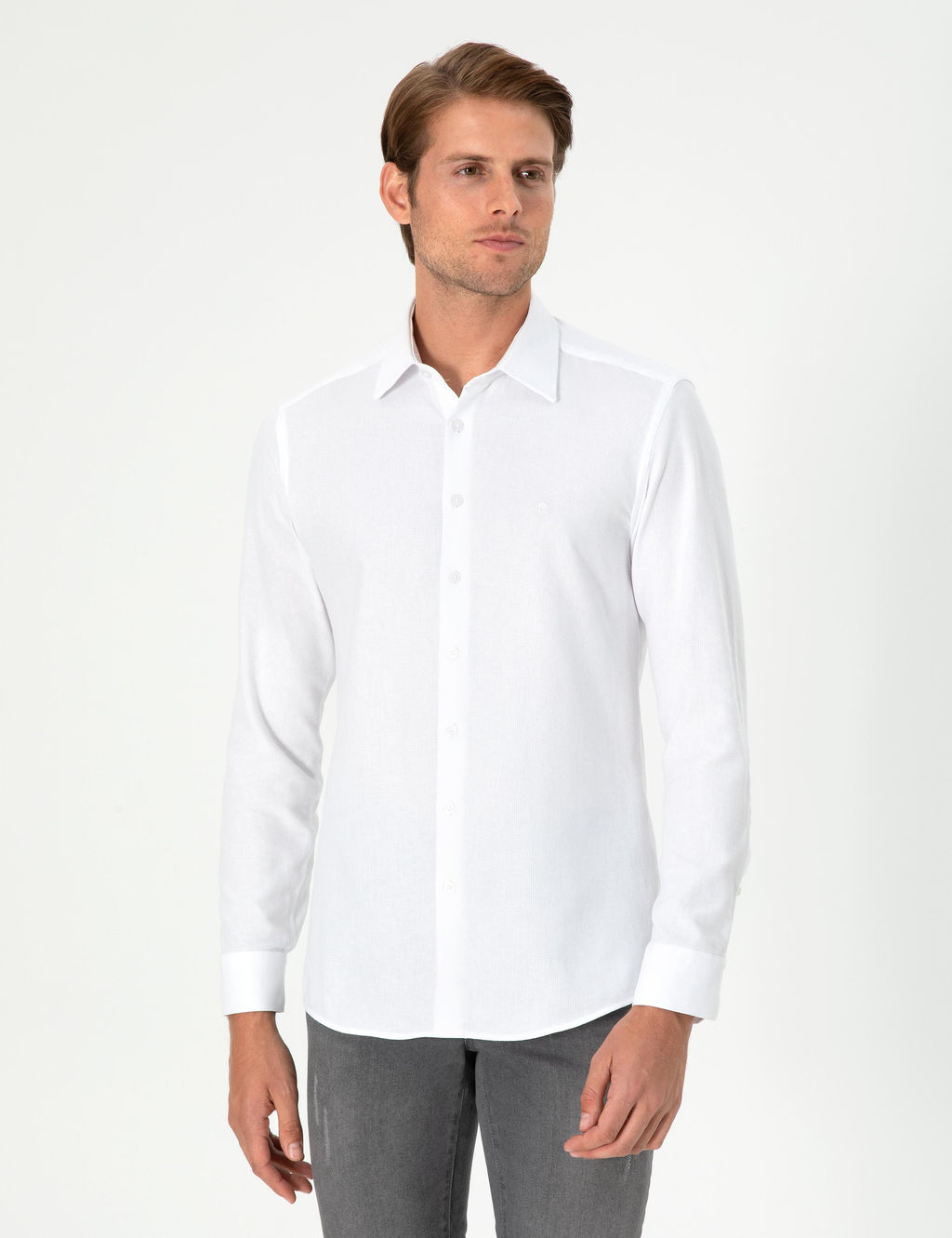 Beyaz Slim Fit Uzun Kollu G_mlek