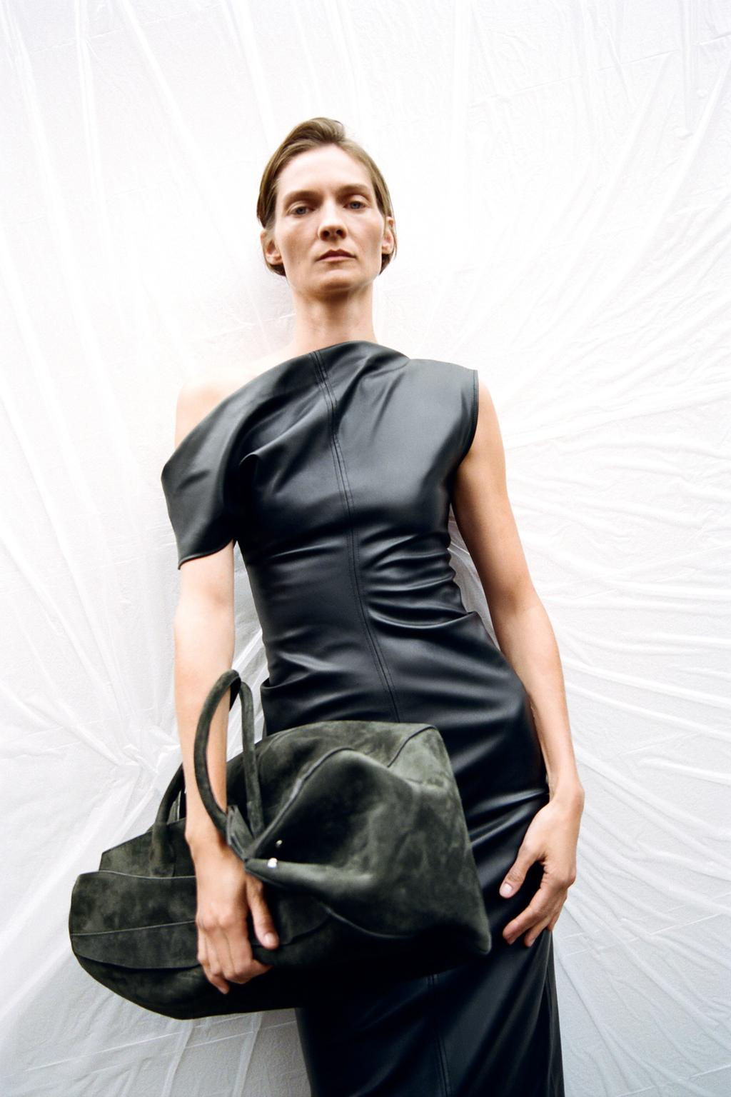 ZW COLLECTION DRAPED FAUX LEATHER DRESS - Zara фото 8