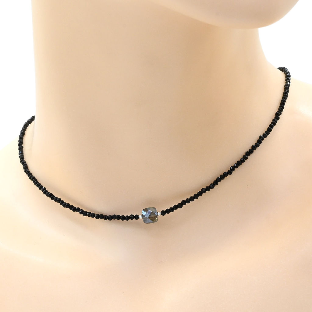 Чокер из шпинели шарик граненый 2мм с подвеской из циркона, 38см Радуга камня  фото 7