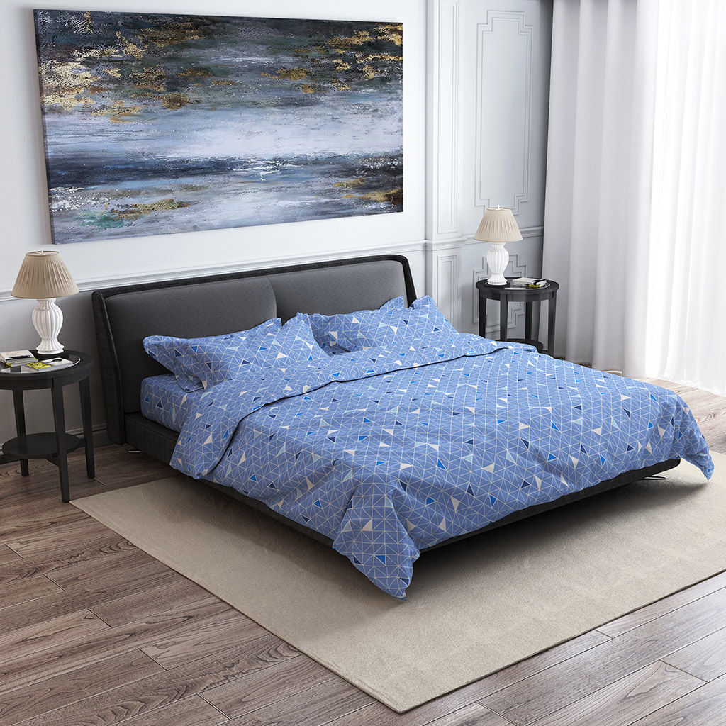 Простыня Евростандарт Треугольники, светло-синий 240х220см, бязь Комфорт 121г/м2, хлопок 100%, упаковка классическая ПВХ 28х41см, Домашняя мода (Россия)  фото 2