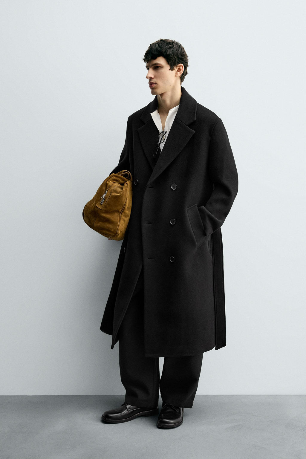 DOUBLE-BREASTED WOOL BLEND COAT WITH BELT - Zara фото 4