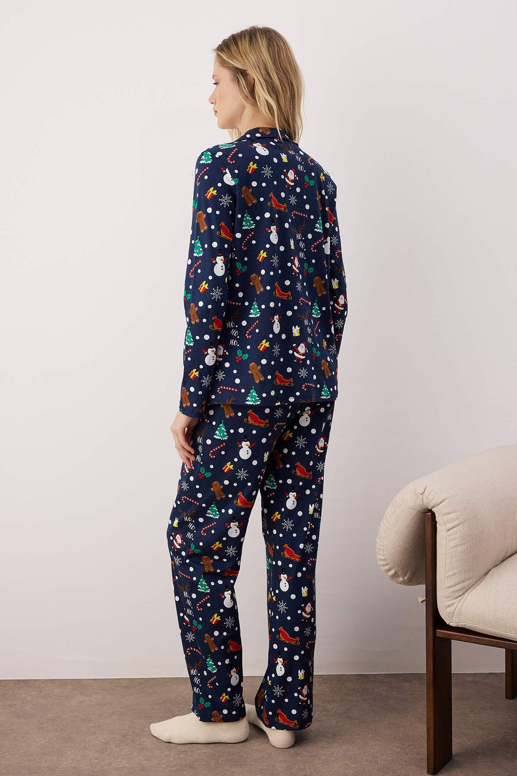 Trendyolmilla Lacivert %100 Pamuklu K?s Temal? Orme Pijama Tak?m? THMAW22PT1212  фото 14