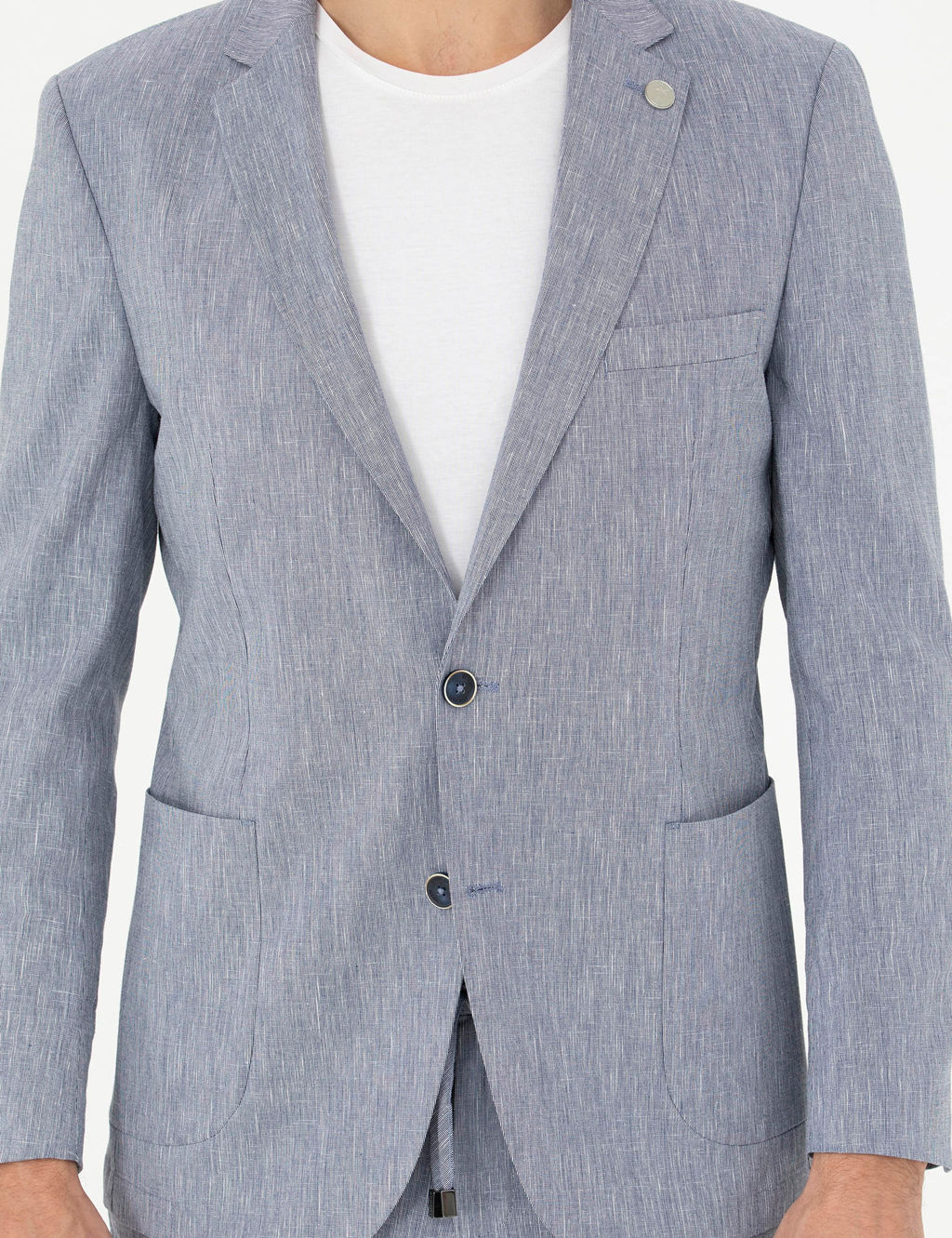 Koyu Mavi Ex. Slim Fit Keten Kar___ml_ Ceket
