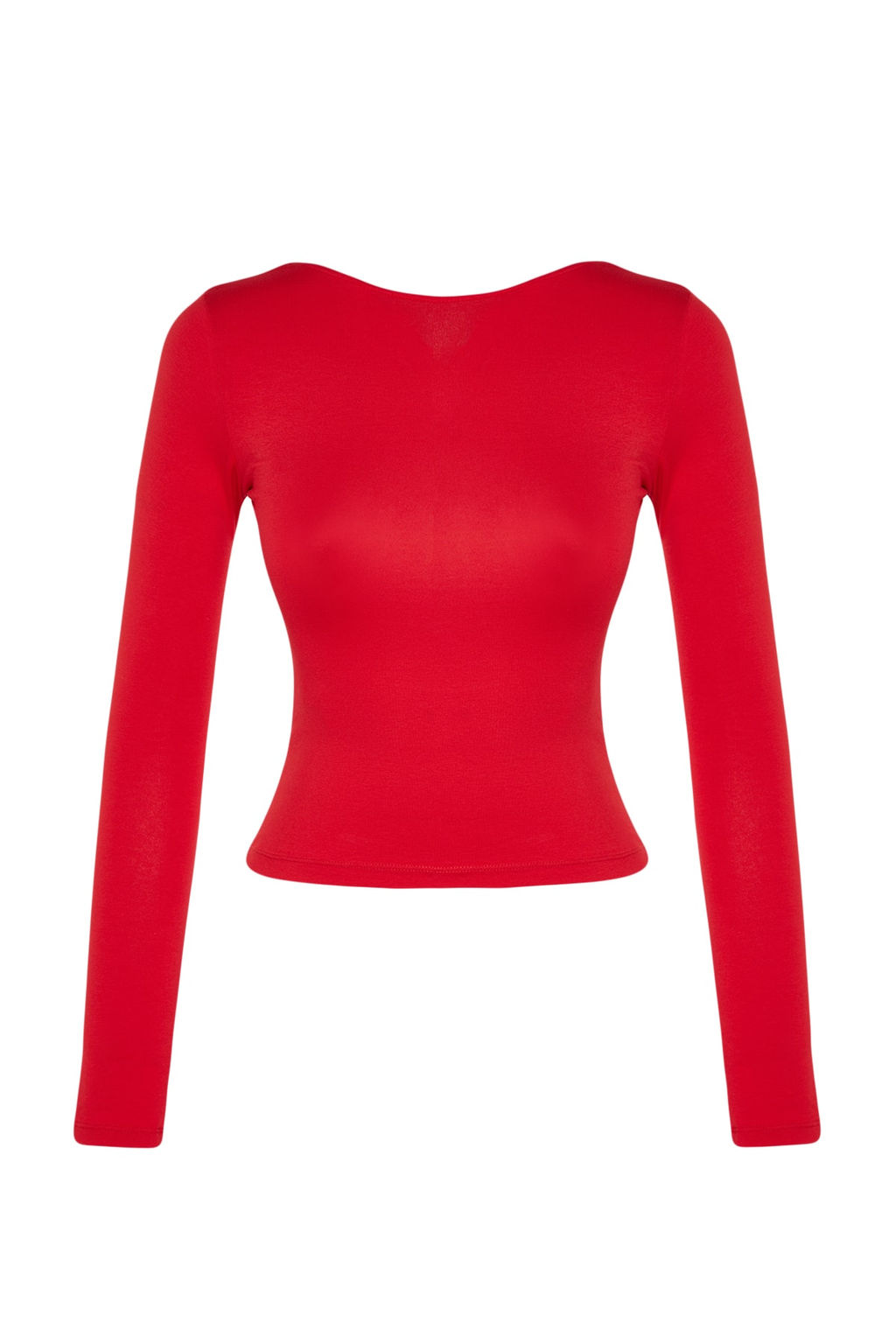 K?rm?z? Pamuklu Esnek S?rt Dekolteli Fitted/Vucuda Oturan Esnek Bluz TWOAW24BZ00160