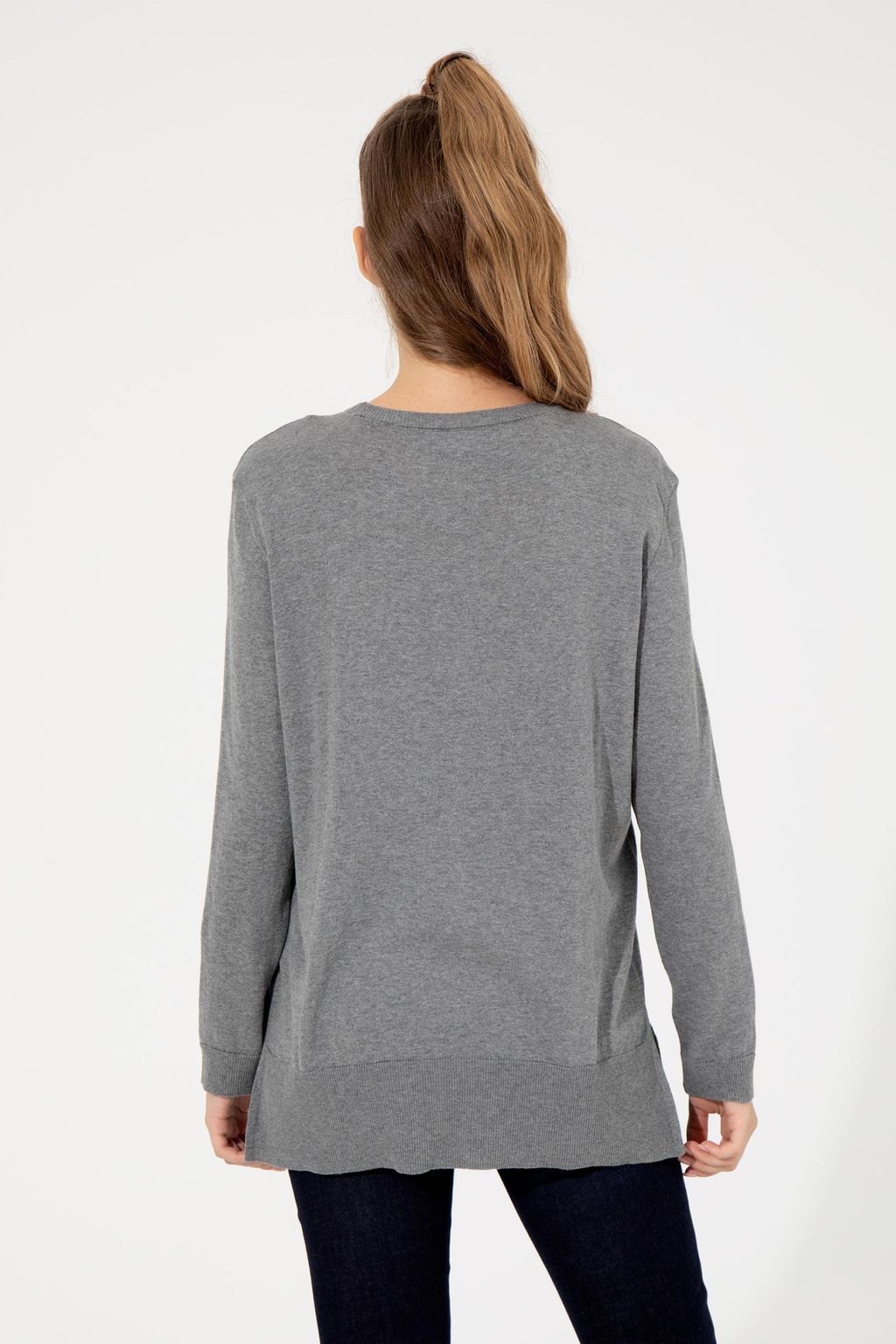 U. S. Polo Assn Женский серый меланжевый базовый свитер с круглым вырезом - U.s. polo assn фото 5